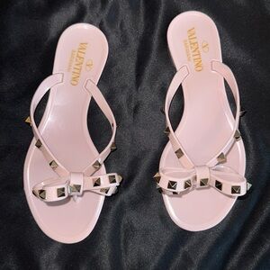 SOLD VALENTINO Ribbon Rock Studs Sandals Mules Shoes Women's Size EU 36 Blush